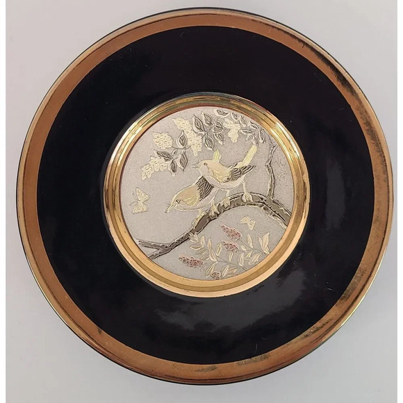 The Art of Chokin Collector plate‎ 4" 24K Gold & Silver black with birds - Picture 2 of 6